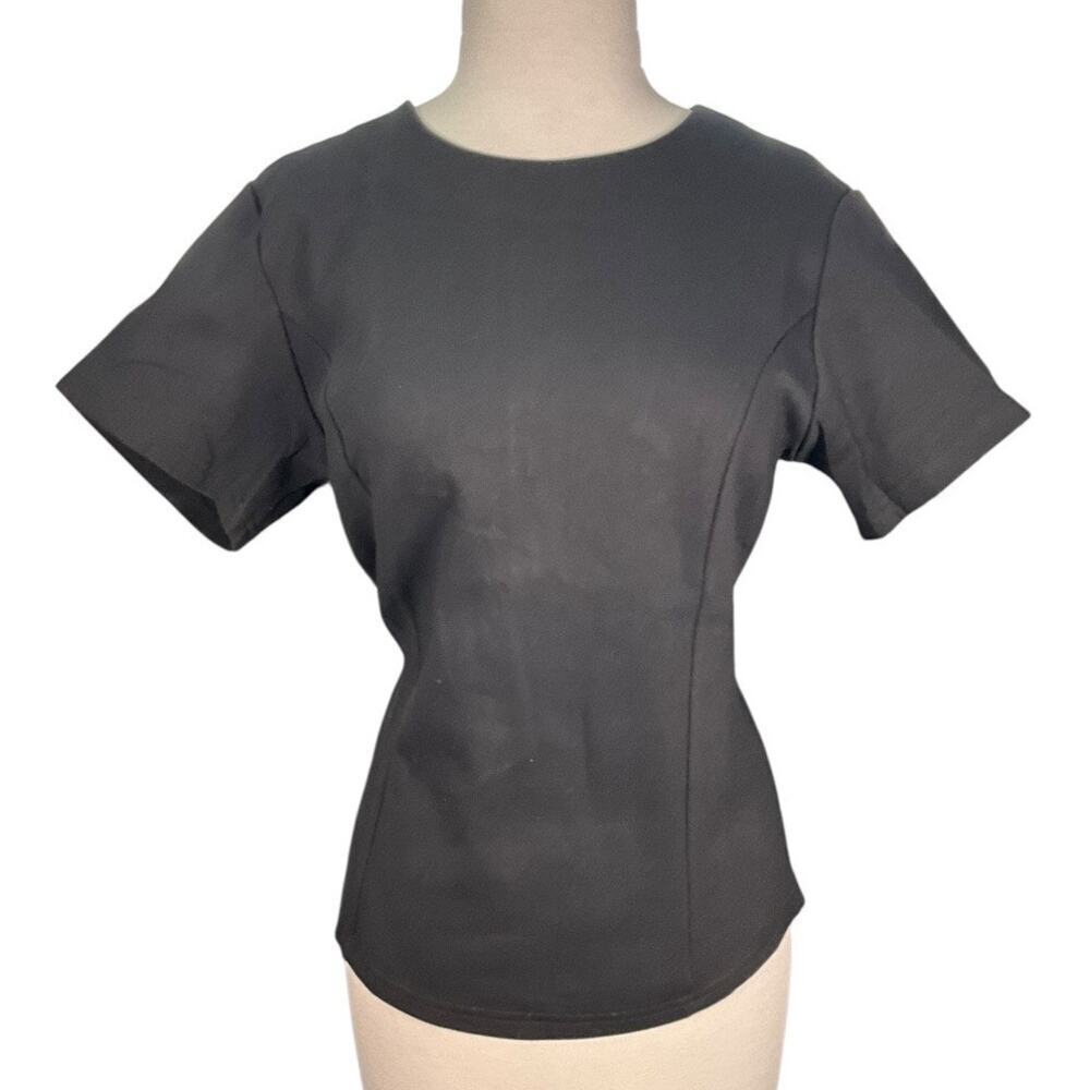 Sweet Salt Large Black Structured Knit Top Modest Back Zip Blouse Quiet Luxury